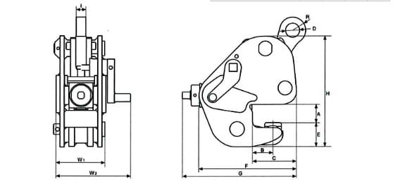 GNE型鷹牌無(wú)傷鋼板夾鉗尺寸圖